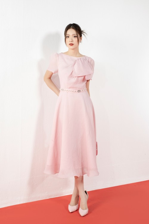 Sixdo Pink Organza Midi Dress